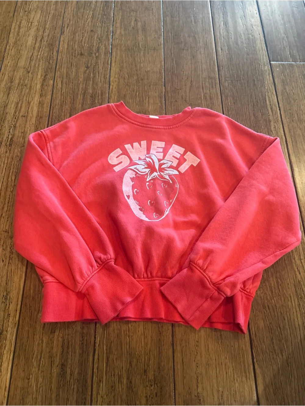Old Navy Coral Pink 'SWEET' Strawberry Graphic Cropped Sweatshirt